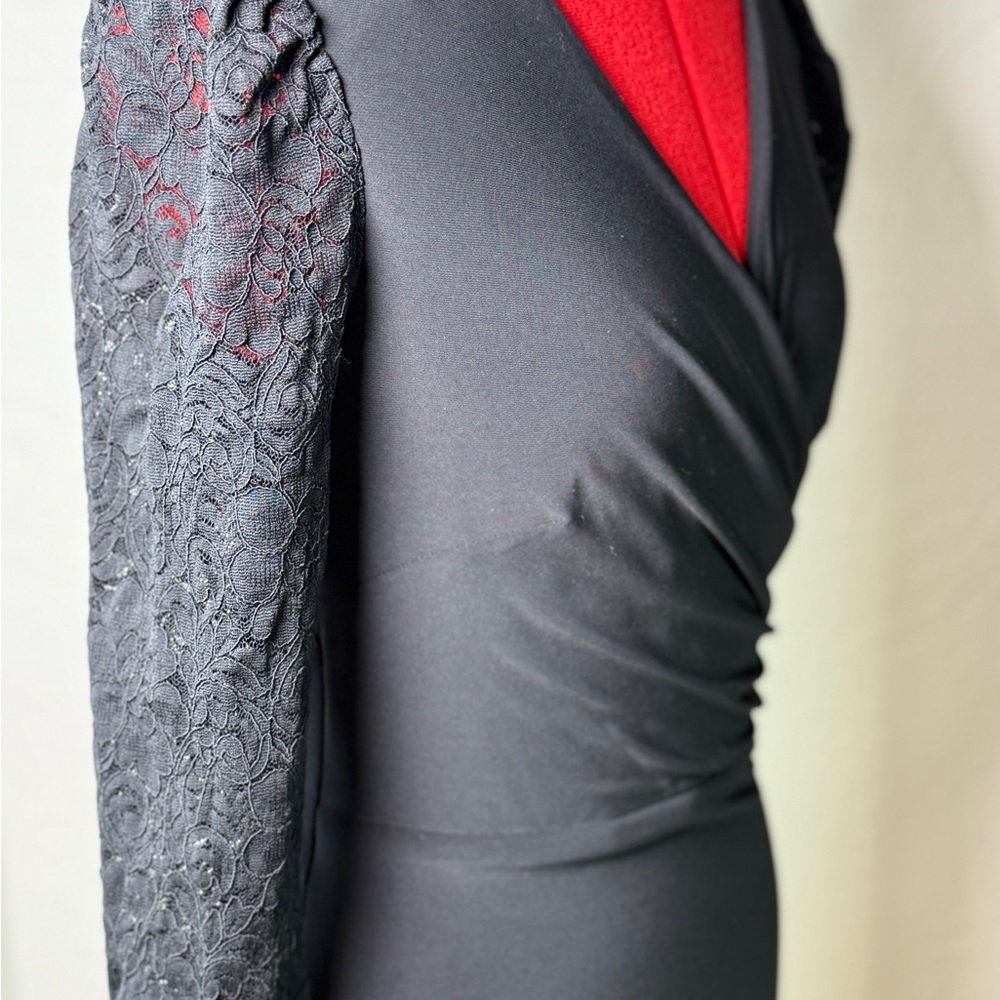 Lauren Ralph Lauren Black Wrap Sheath Dress Lace Long Sleeve Cocktail Size 0 - Picture 3 of 12